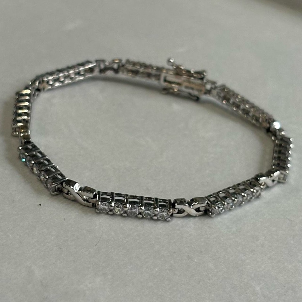 ADI 925 Sterling Silver CZ Faux Diamond Tennis Line Bracelet 7.5” Classic Style